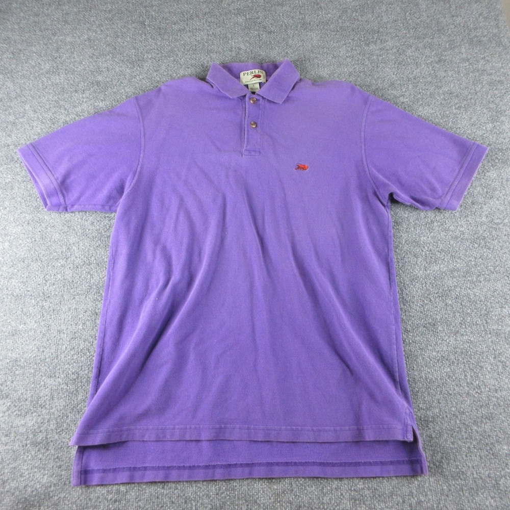 Perlis Polo Shirt Mens L Purple Short Sleeve Cotton Crawfish Embroidered Logo